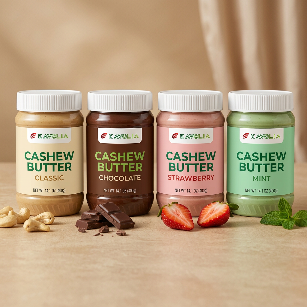 Kavolia Cashew Butter 4 flavor collection - Classic, Chocolate, Strawberry, Mint