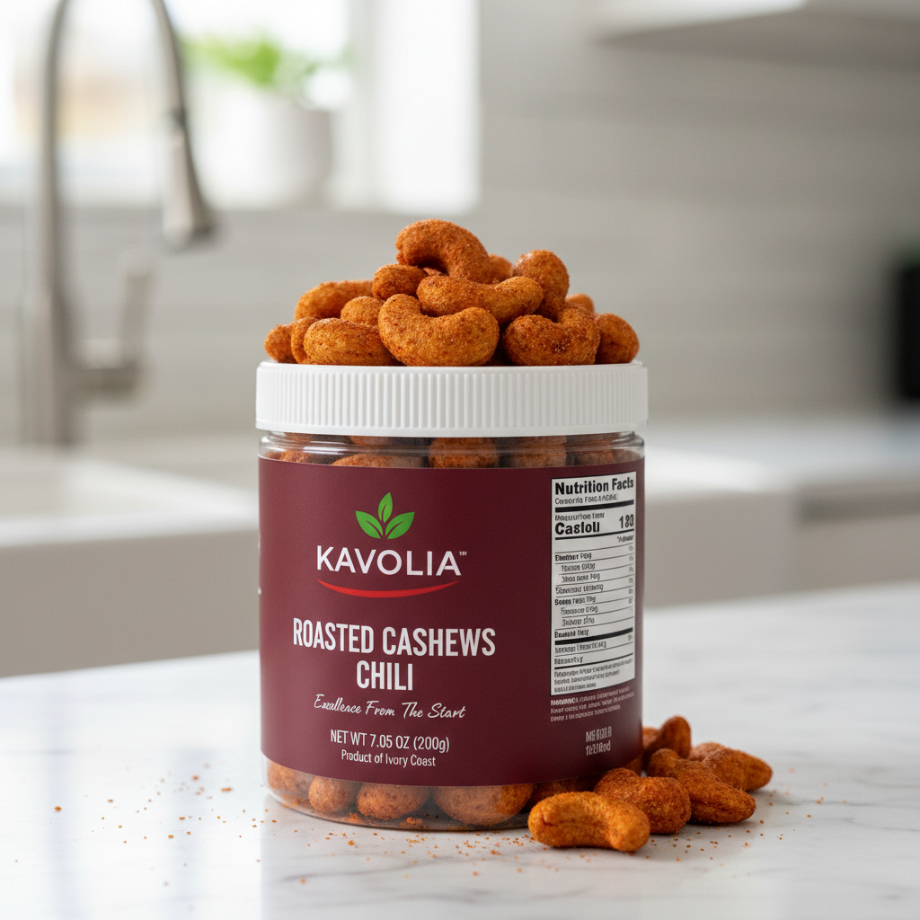 Kavolia Roasted Cashews Chili jar lifestyle