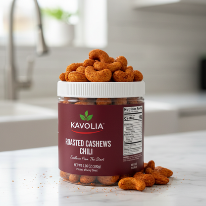 Kavolia Roasted Cashews Chili jar lifestyle