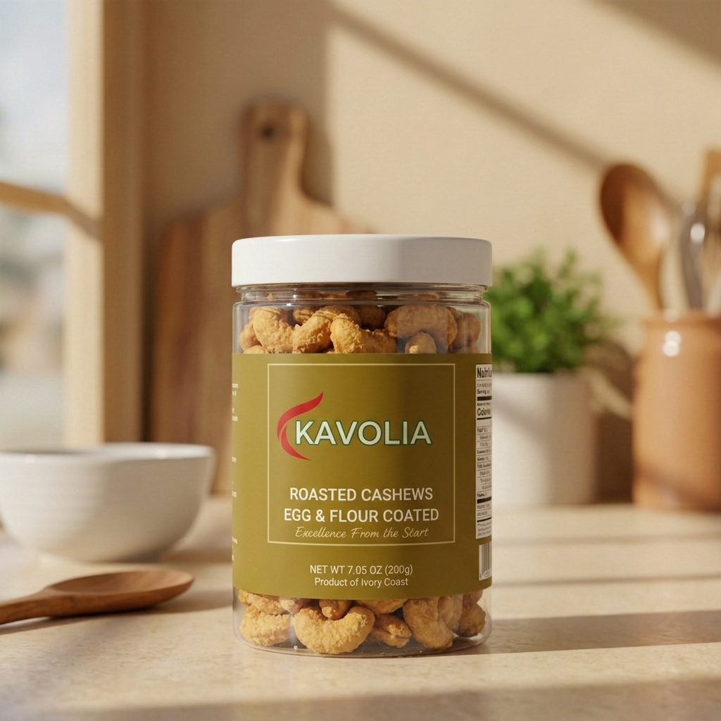 Kavolia Roasted Cashews Egg & Flour Coated jar